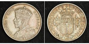 1/2 Corona Southern Rhodesia (1923-1980) Argento Giorgio V (1865-1936)