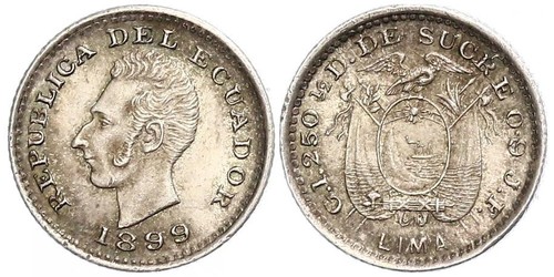 1/2 Decimo Ecuador (1830 - ) Argento 