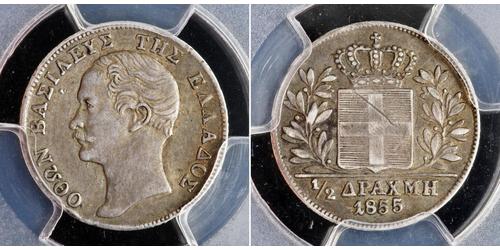 1/2 Drachma Reino de Grecia (1832-1924) Plata Otón I de Grecia (1815 - 1867)