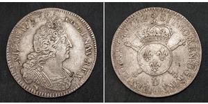1/2 Ecu 中世纪的法国 銀 路易十四 (1638-1715)