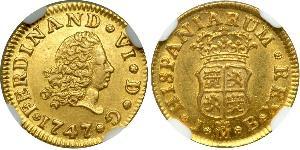 1/2 Escudo Impero spagnolo (1700 - 1808) Oro Ferdinando VI di Spagna (1713-1759)