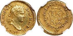 1/2 Escudo Vicereame del Perù (1542 - 1824) Oro Ferdinando VII di Spagna (1784-1833)
