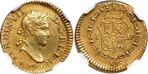 1/2 Escudo Vicereame del Perù (1542 - 1824) Oro Ferdinando VII di Spagna (1784-1833)