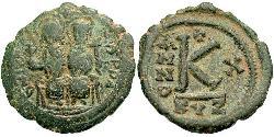 1/2 Follis Impero bizantino (330-1453) Bronzo Giustino II (520-578)
