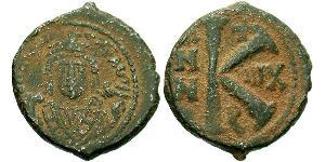 1/2 Follis Impero bizantino (330-1453) Bronzo Maurizio Tiberio (539-602)