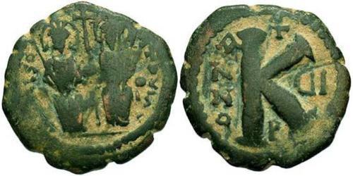 1/2 Follis Impero bizantino (330-1453) Bronzo Giustino II (520-578)