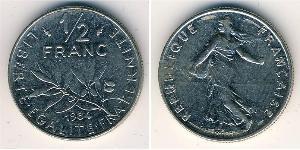 1/2 Franc Quinta República Francesa (1958 - ) Níquel 