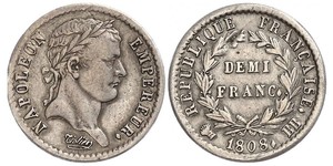 1/2 Franc Primer Imperio francés (1804-1814) Plata Napoleón Bonaparte(1769 - 1821)
