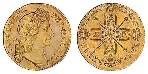 1/2 Guinea Reino de Inglaterra (927-1649,1660-1707) Oro Carlos II (1630-1685)