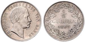 1/2 Gulden Grand-duché de Bade (1806-1918) Argent Frédéric Ier de Bade (1826-1907) (1826 - 1907)