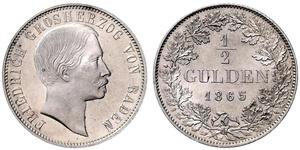 1/2 Gulden Grand-duché de Bade (1806-1918) Argent Frédéric Ier de Bade (1826-1907) (1826 - 1907)