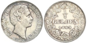 1/2 Gulden Royaume de Bavière (1806 - 1918) Argent Louis II de Bavière (1845-1886)(1845 – 1886)