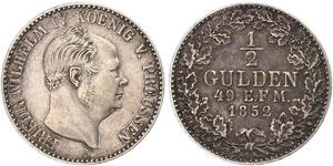 1/2 Gulden Royaume de Prusse (1701-1918) Argent Frédéric-Guillaume IV de Prusse (1795 - 1861)
