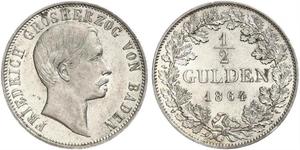 1/2 Gulden Grand Duchy of Baden (1806-1918) Argento Federico I di Baden (1826 - 1907)