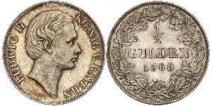 1/2 Gulden Regno di Baviera (1806 - 1918) Argento Ludovico II di Baviera(1845 – 1886)