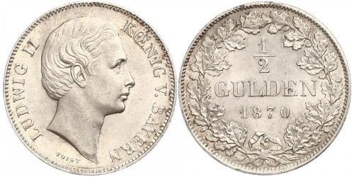 1/2 Gulden Regno di Baviera (1806 - 1918) Argento Ludovico II di Baviera(1845 – 1886)