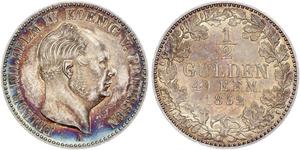 1/2 Gulden Regno di Prussia (1701-1918) Argento Federico Guglielmo IV di Prussia (1795 - 1861)