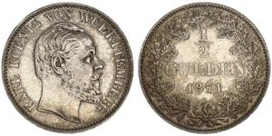 1/2 Gulden Regno di Württemberg (1806-1918) Argento Carlo di Württemberg