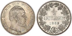 1/2 Gulden Regno di Württemberg (1806-1918) Argento Carlo di Württemberg