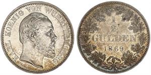 1/2 Gulden Regno di Württemberg (1806-1918) Argento Carlo di Württemberg