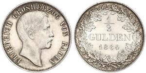 1/2 Gulden Gran Ducado de Baden (1806-1918) Plata Federico I de Baden (1826 - 1907)