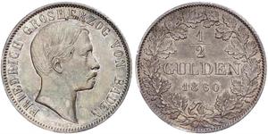 1/2 Gulden Gran Ducado de Baden (1806-1918) Plata Federico I de Baden (1826 - 1907)