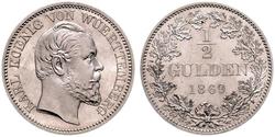 1/2 Gulden Reino de Wurtemberg (1806-1918) Plata Carlos I de Wurtemberg