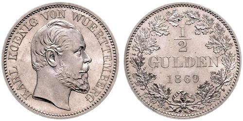 1/2 Gulden Reino de Wurtemberg (1806-1918) Plata Carlos I de Wurtemberg