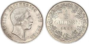 1/2 Gulden Grand Duchy of Baden (1806-1918) Silber Friedrich I. (Baden, Großherzog) (1826 - 1907)