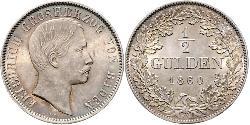 1/2 Gulden Grand Duchy of Baden (1806-1918) Silver Frederick I, Grand Duke of Baden (1826 - 1907)