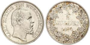 1/2 Gulden Kingdom of Württemberg (1806-1918) Silver Charles I of Württemberg