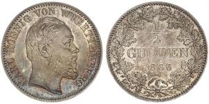 1/2 Gulden Kingdom of Württemberg (1806-1918) Silver Charles I of Württemberg