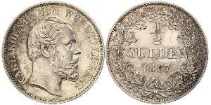 1/2 Gulden Kingdom of Württemberg (1806-1918) 銀 卡尔一世 (符腾堡)