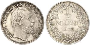1/2 Gulden Kingdom of Württemberg (1806-1918) 銀 卡尔一世 (符腾堡)