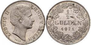 1/2 Gulden 巴伐利亞王國 (1806 - 1918) 銀 路德维希二世 (巴伐利亚)
