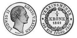 1/2 Krone Royaume de Bavière (1806 - 1918) Or Louis II de Bavière (1845-1886)(1845 – 1886)