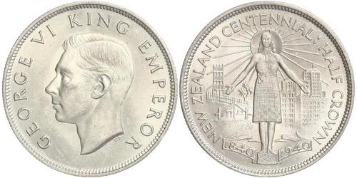 1/2 Krone Nueva Zelanda Plata Jorge VI (1895-1952)