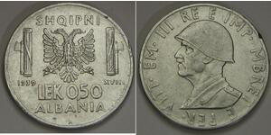 1/2 Lek Albanian Kingdom (1939-1943) Acciaio inossidabile Vittorio Emanuele III d