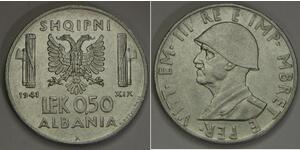 1/2 Lek Albanian Kingdom (1939-1943) Acciaio inossidabile Vittorio Emanuele III d