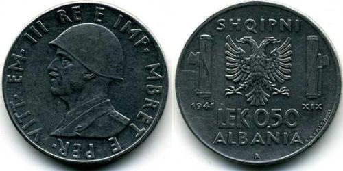 1/2 Lek Albanian Kingdom (1939-1943) Acciaio inossidabile Vittorio Emanuele III d
