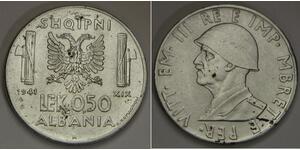 1/2 Lek Albanian Kingdom (1939-1943) Acero inoxidable Víctor Manuel III de Italia (1869 - 1947)