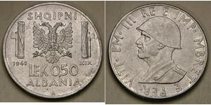 1/2 Lek Albanian Kingdom (1939-1943) Acero inoxidable Víctor Manuel III de Italia (1869 - 1947)
