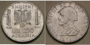 1/2 Lek Albanian Kingdom (1939-1943) Acero inoxidable Víctor Manuel III de Italia (1869 - 1947)