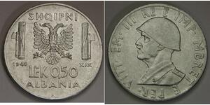 1/2 Lek Albanian Kingdom (1939-1943) Acero inoxidable Víctor Manuel III de Italia (1869 - 1947)