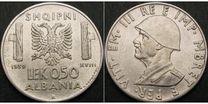 1/2 Lek Albanian Kingdom (1939-1943) Rostfreier Stahl Viktor Emanuel III. (Italien) (1869 - 1947)