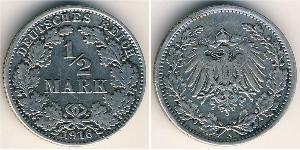 1/2 Mark Imperio alemán (1871-1918) Plata 