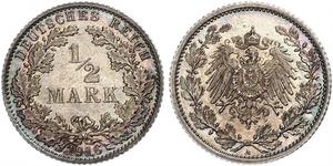 1/2 Mark German Empire (1871-1918) Silver 