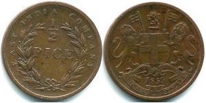 1/2 Paisa Raj Británico (1858-1947) Cobre 