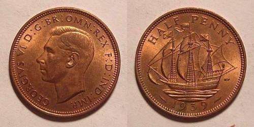 1/2 Penny Regno Unito (1922-) Bronzo Giorgio VI (1895-1952)