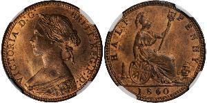 1/2 Penny Regno Unito  Rame Vittoria (1819 - 1901)